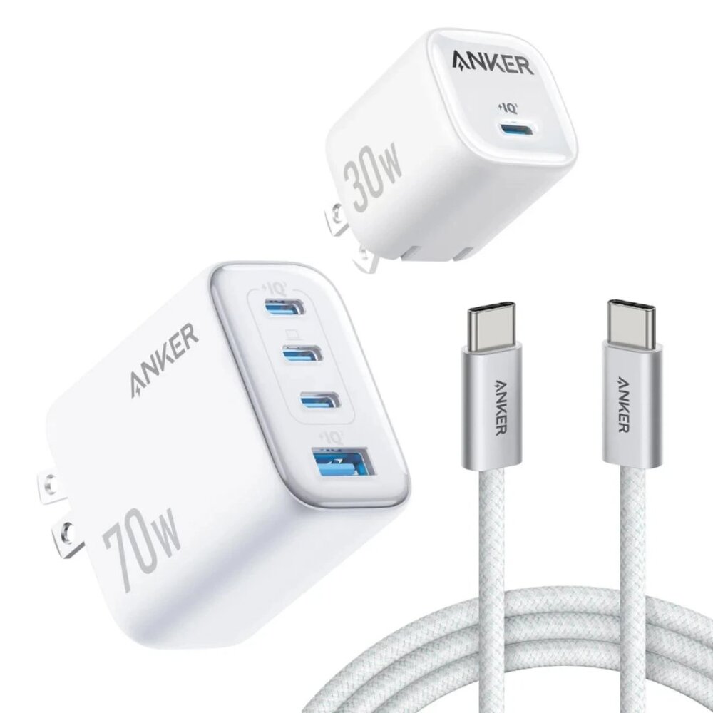 ANKER WALL CHARGER MULTI USB C CHARGERS OUTLET PHONE POWER PLUG 70W 30W 2 PACK